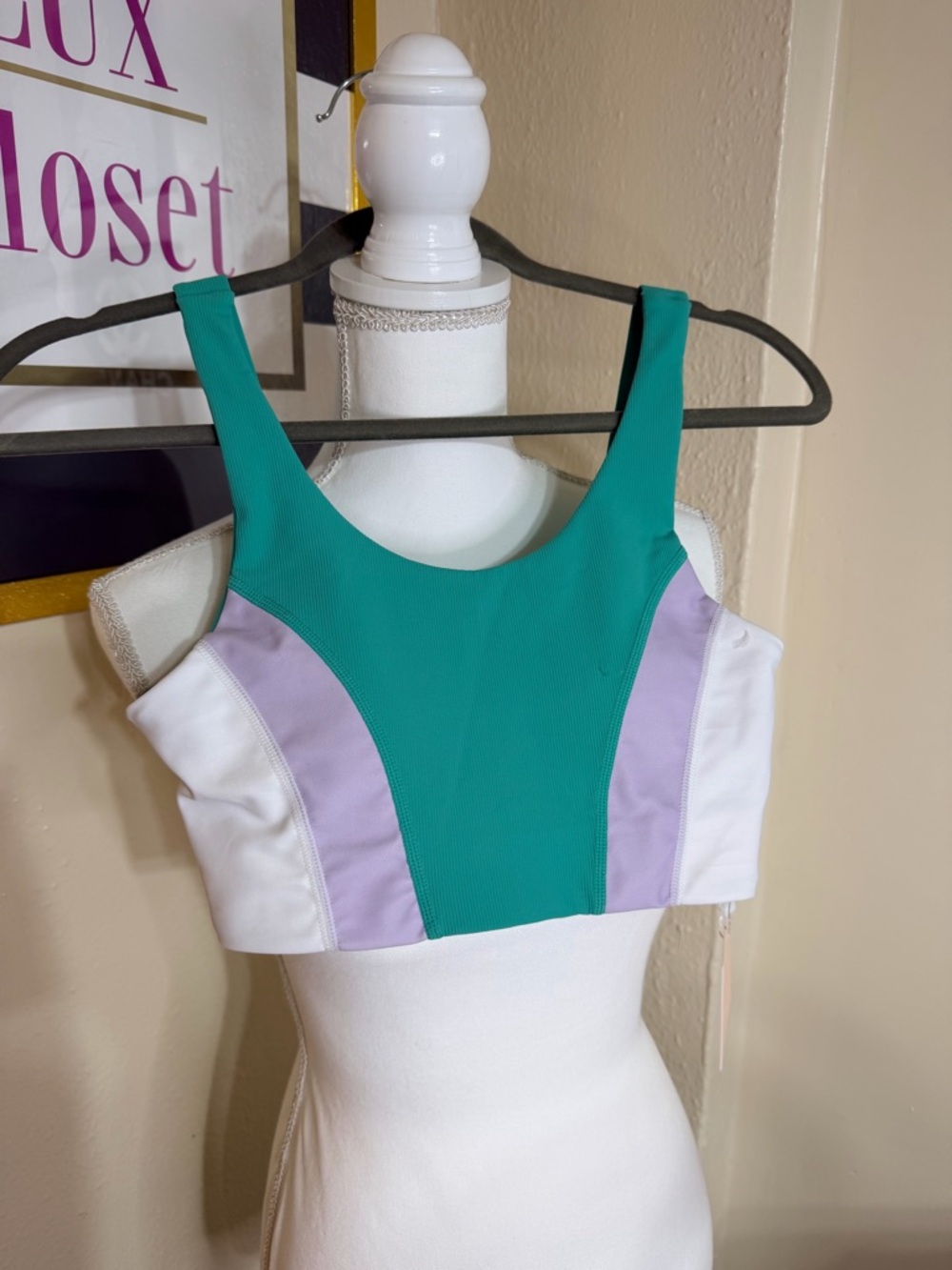 Wilo the label Colorblock Scoop Crop Top - Teal, Lavender & White NWT Sz Sm
